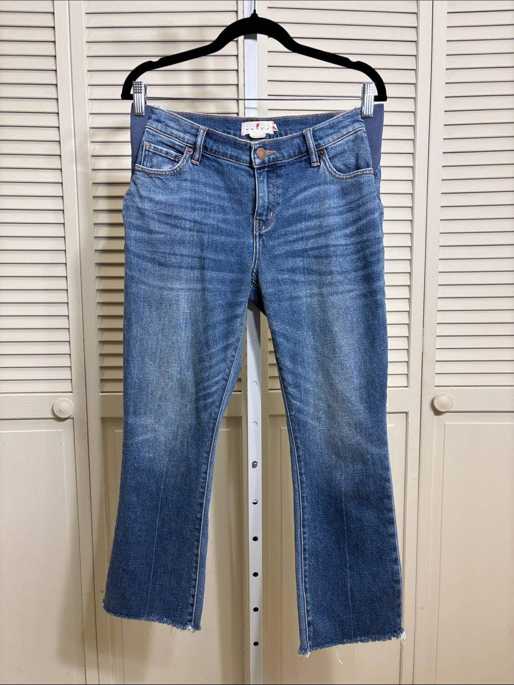 Hatch Maternity Medium Blue Cropped Raw Hem Straight Jeans Size 27